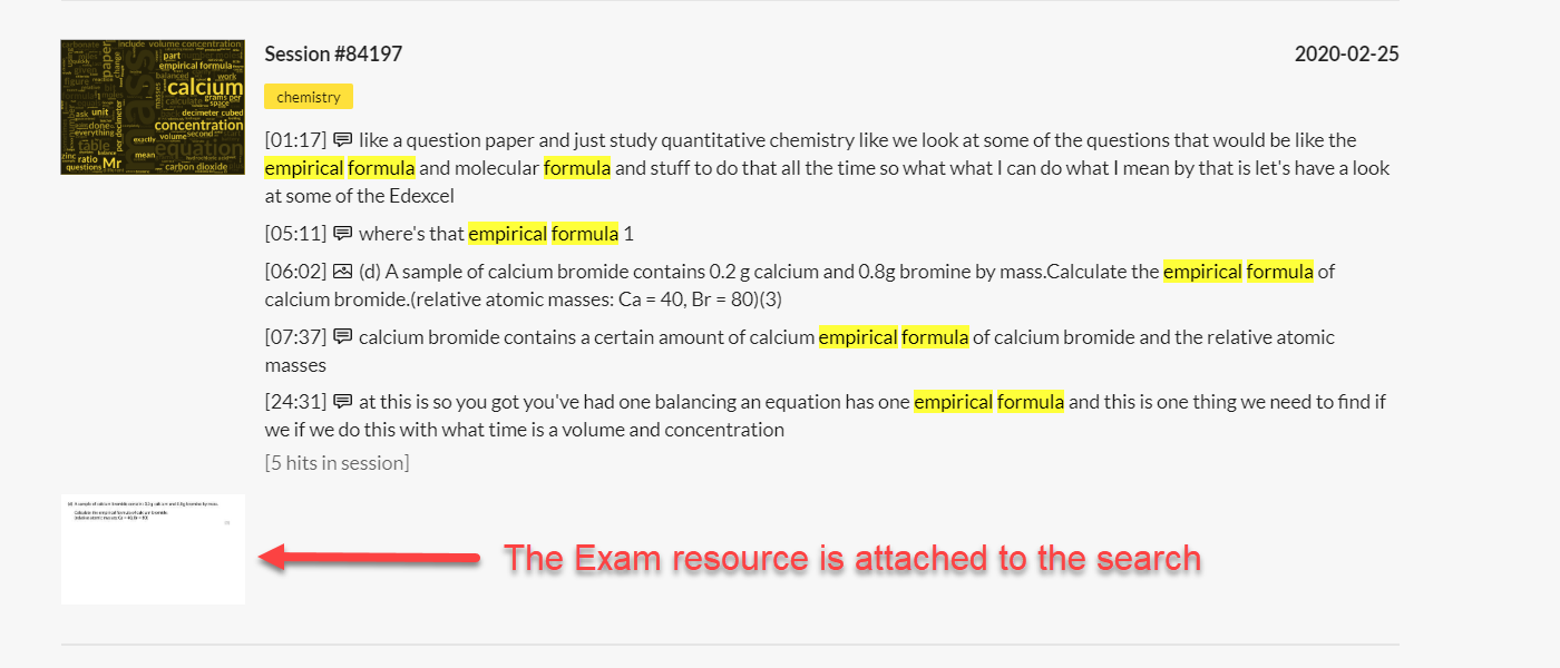 diagram showing a search results for the term empirical formula in Bramble